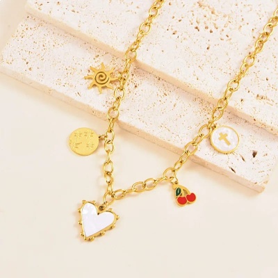 Collar charms corazn madre perla, acero inoxidable  Bafy joyeria 