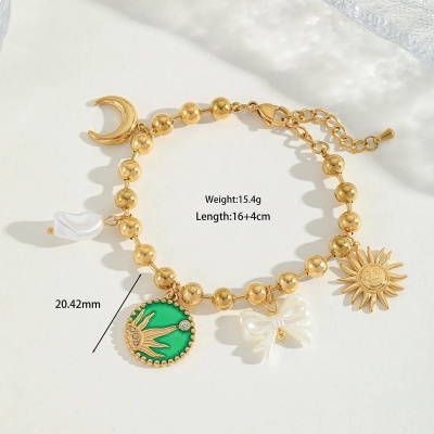 Pulsera de bolitas sol verde, acero inoxidable Bafy joyera 