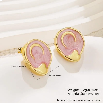 Aretes luna rosa, acero inoxidable Bafy joyeria.