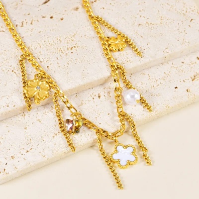 Collar charms flor, acero inoxidable Bafy joyeria 