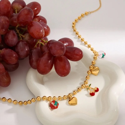 Collar charms cerezas , acero inoxidable Bafy joyeria.