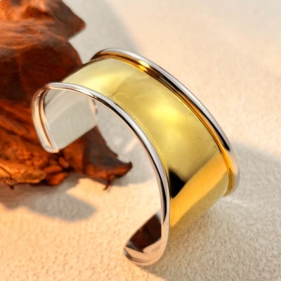 Brazalete liso mixto, acero inoxidable Bafy joyeria.