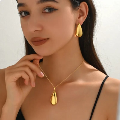 Juego gotas largas  , acero inoxidable, Bafy joyeria.