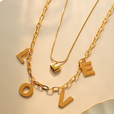 Collar  dos capas Love de acero inoxidable