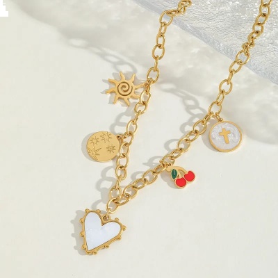 Collar charms corazn madre perla, acero inoxidable  Bafy joyeria 