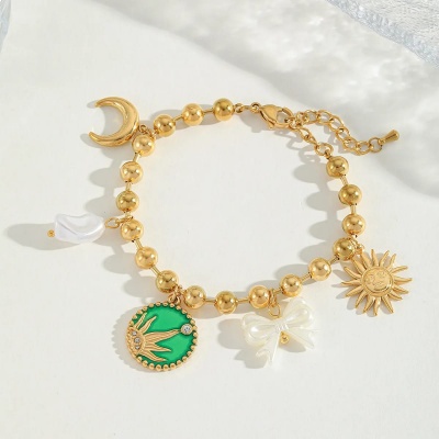 Pulsera de bolitas sol verde, acero inoxidable Bafy joyera 