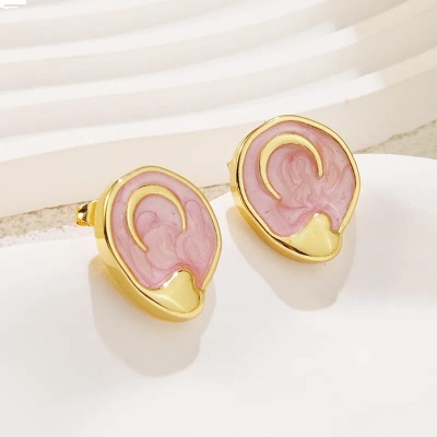 Aretes luna rosa, acero inoxidable Bafy joyeria.
