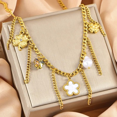 Collar charms flor, acero inoxidable Bafy joyeria 
