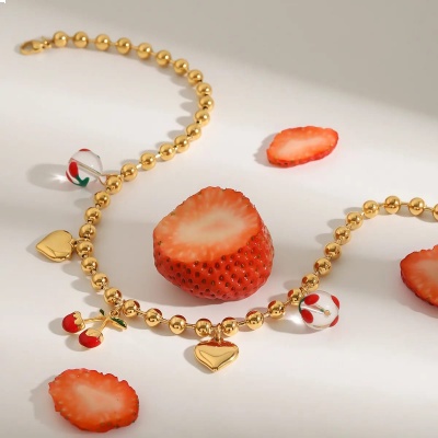 Collar charms cerezas , acero inoxidable Bafy joyeria.