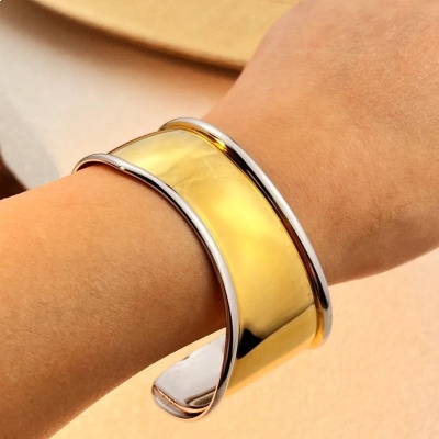 Brazalete liso mixto, acero inoxidable Bafy joyeria.