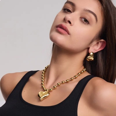 Collar corazón burbuja, acero inoxidable, Bafy joyeria.